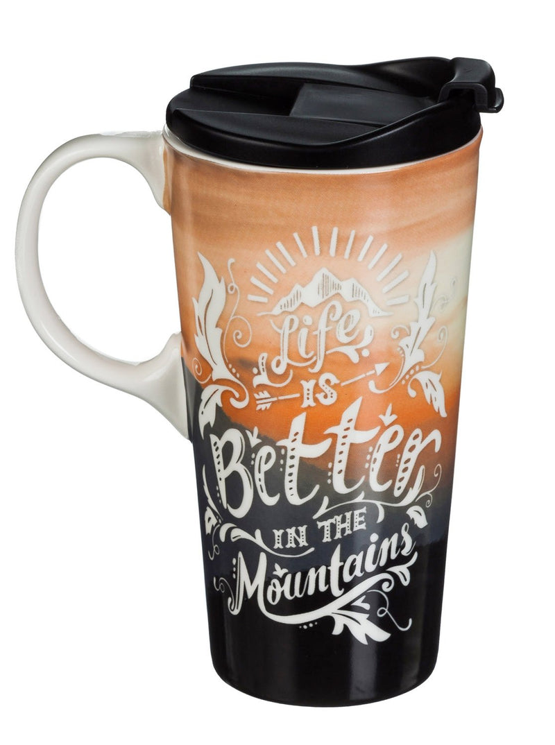 Ceramic Travel Cup w/box, 17 OZ., Life is Better in the Mountains,3ctc016880