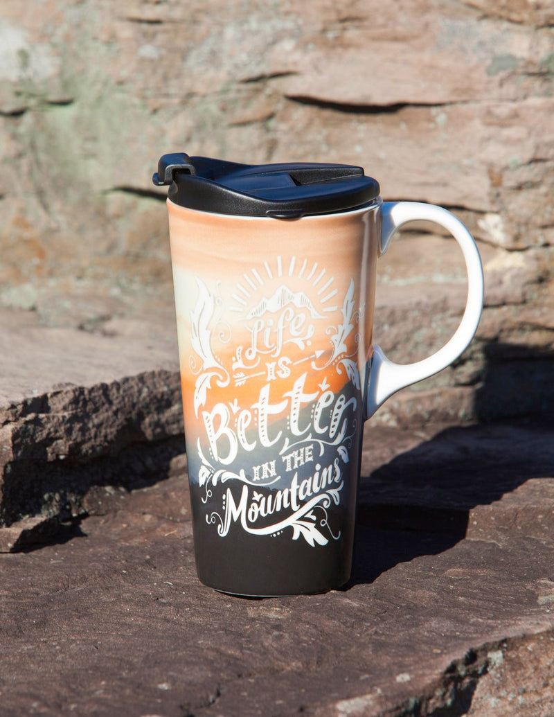 Ceramic Travel Cup w/box, 17 OZ., Life is Better in the Mountains,3ctc016880