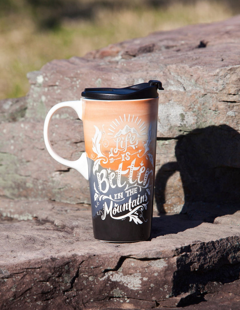 Ceramic Travel Cup w/box, 17 OZ., Life is Better in the Mountains,3ctc016880