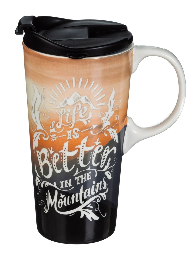 Ceramic Travel Cup w/box, 17 OZ., Life is Better in the Mountains,3ctc016880