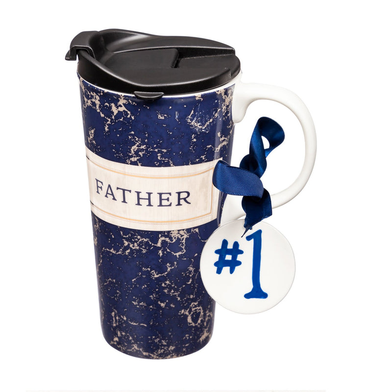 Ceramic Travel Cup w/box, mini ornament, and Triton Lid, 17 OZ., Best Father Ever,3ctc017224a