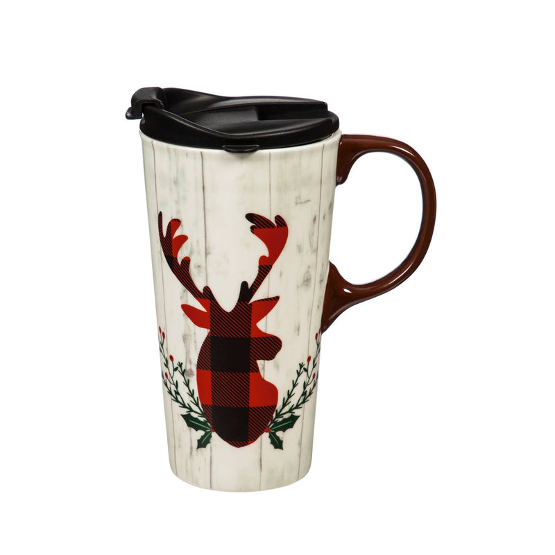 Ceramic Travel Cup, 17 OZ. ,w/box, Woodland Stag,3ctc017740