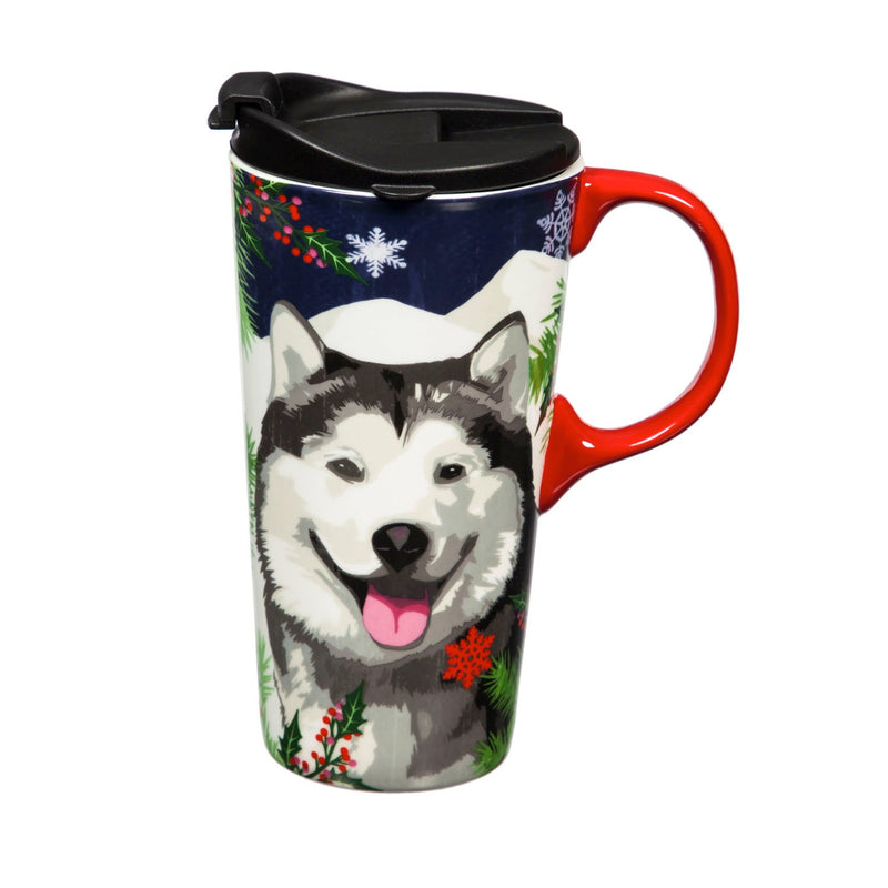 Ceramic Travel Cup, 17 OZ. ,w/box, Winter Wolf,3ctc017785