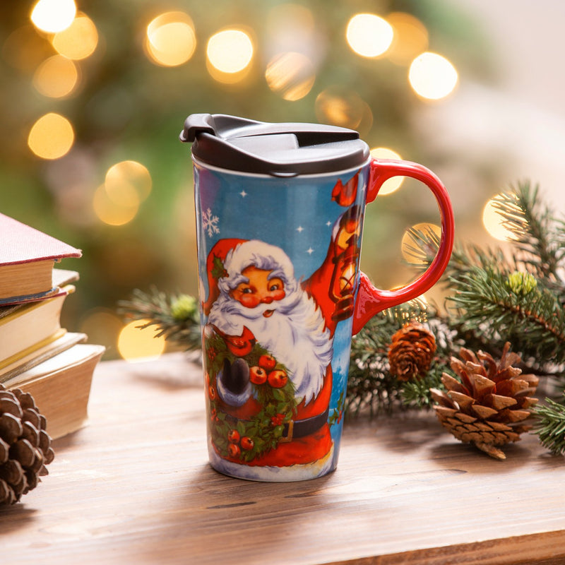 Ceramic Travel Cup, 17 OZ. ,w/box, Santa Clause is coming to town,3ctc017899