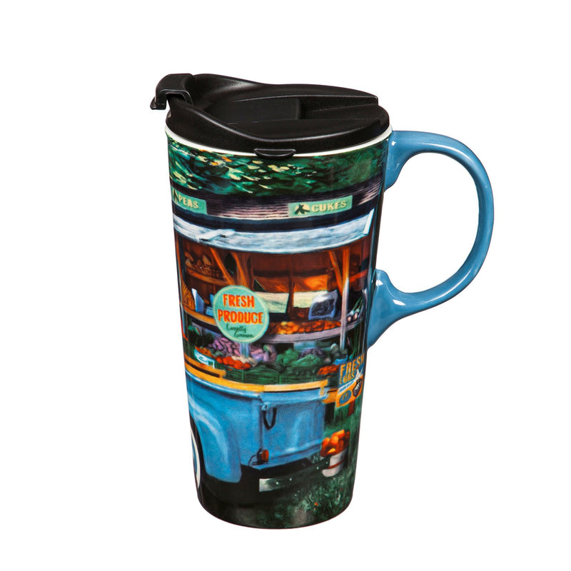 Ceramic Travel Cup, 17 OZ. ,w/box, Blue Farm Truck,3ctc017948