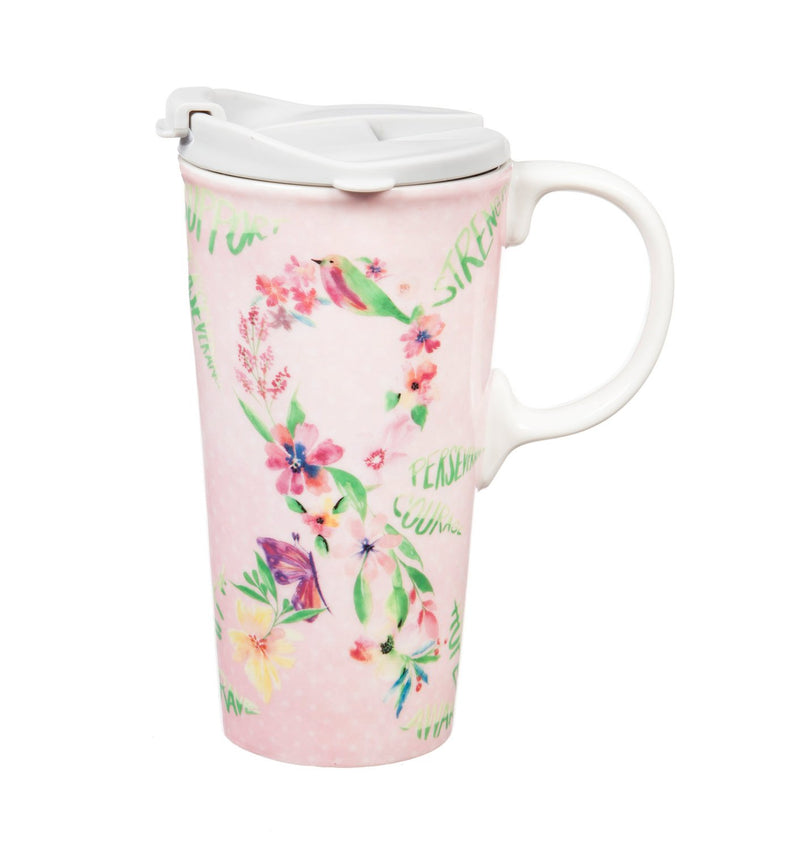 Ceramic Travel Cup w/box, 17 OZ., Courage Pink Ribbon,3ctc047028