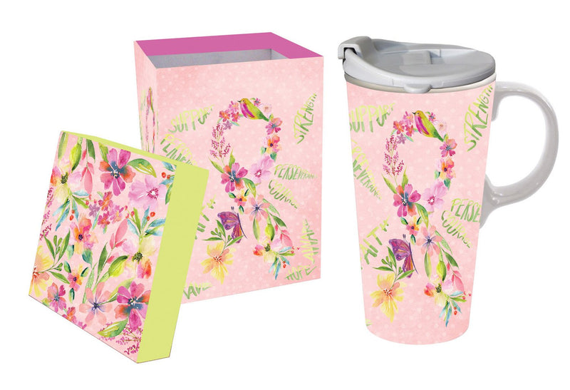 Ceramic Travel Cup w/box, 17 OZ., Courage Pink Ribbon,3ctc047028