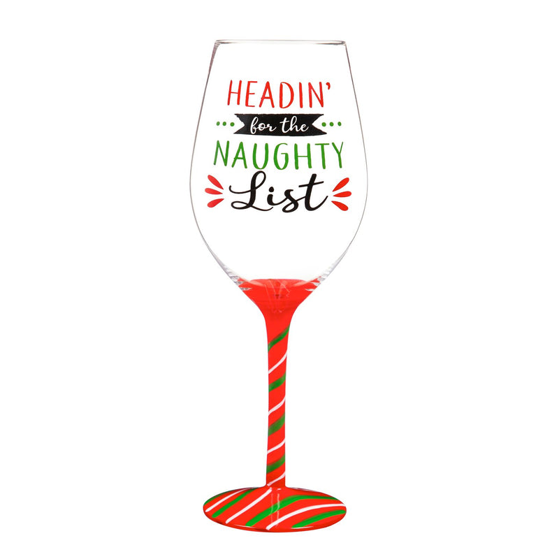 Wine Glass w/ Box, 12 oz., Headin' for the Naughty List,3cwg190