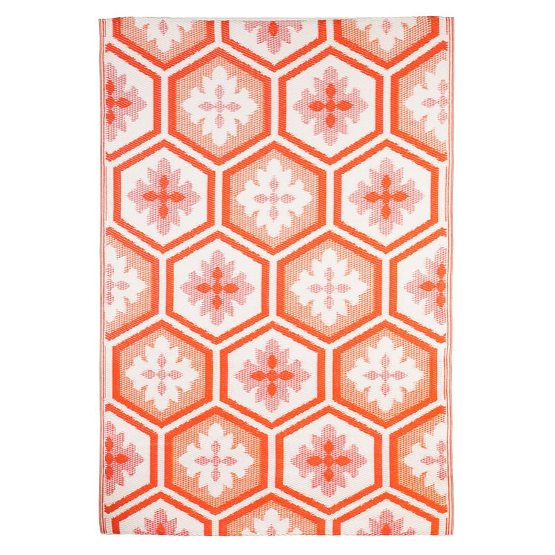 ReversibleWeather-resistant Rug 4'x6' Coral Hexagon,3dm011a