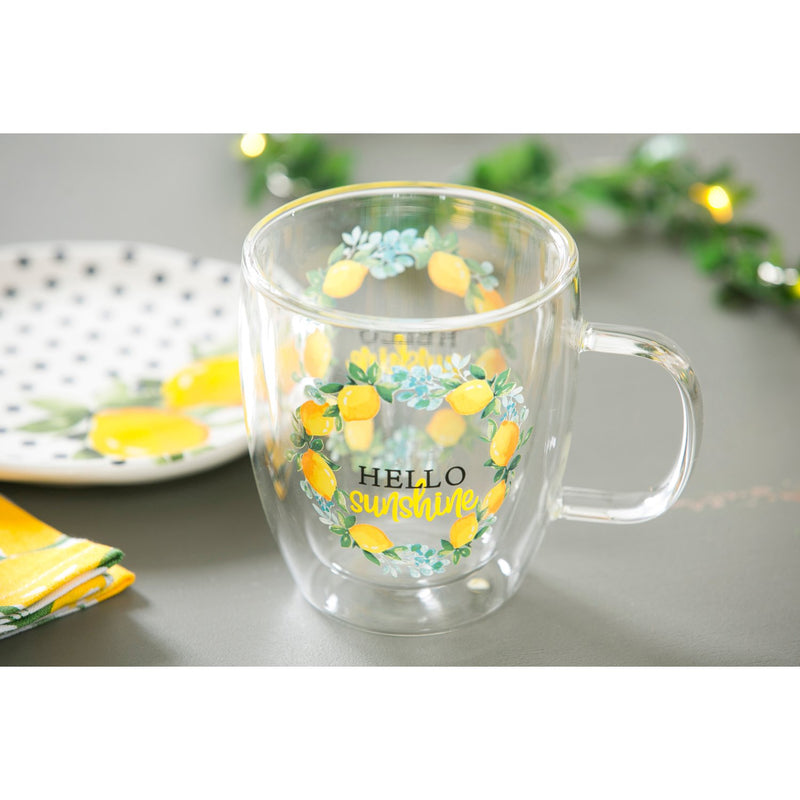 Double Wall Glass Café Cup w/ Box, 12 OZ., Lemon Drop Collection,3gcc7410