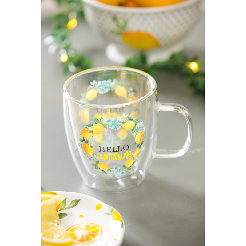 Double Wall Glass Café Cup w/ Box, 12 OZ., Lemon Drop Collection,3gcc7410