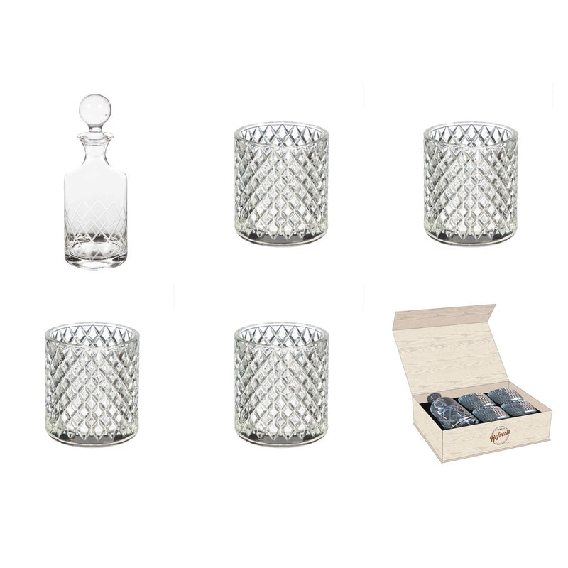 Glass Whiskey Five Piece Set, Diamond Pattern,3gws002