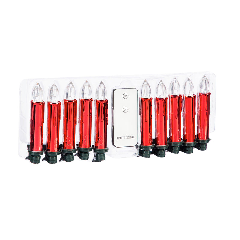 10 count LED Taper Candle Tree Clip with remote, Red,3led211