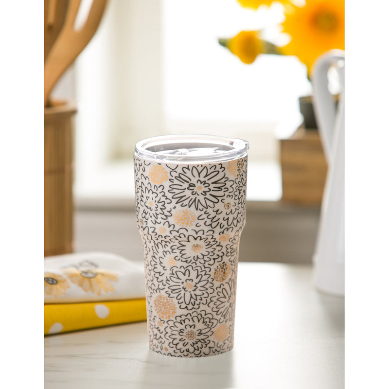 Double Wall Ceramic Companion Cup with Tritan Lid, 13 OZ, Daisy Bellis,3ltc99004