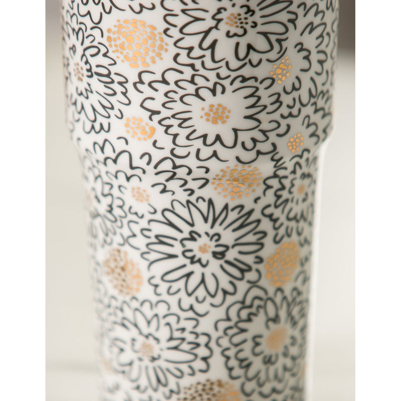 Double Wall Ceramic Companion Cup with Tritan Lid, 13 OZ, Daisy Bellis,3ltc99004