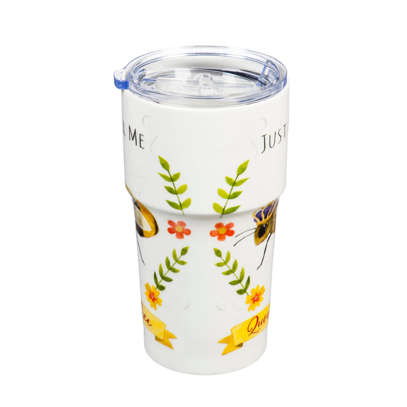 Double Wall Ceramic Companion Cup with Tritan Lid, 13 OZ, Queen Bee,3ltc997144c