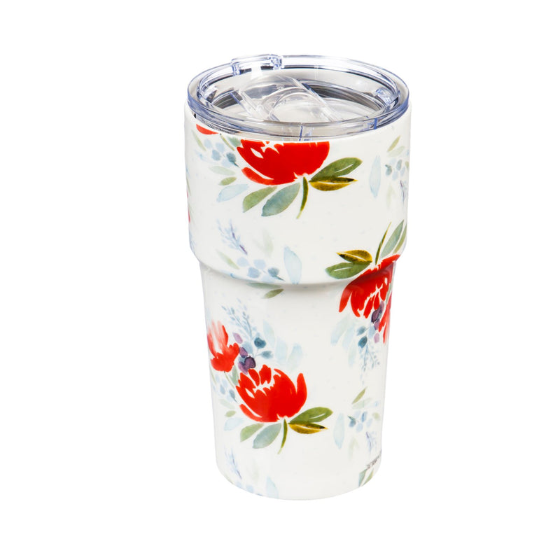 Double Wall Ceramic Companion Cup with Tritan Lid, 13 OZ, Wild Flowers,3ltc997146