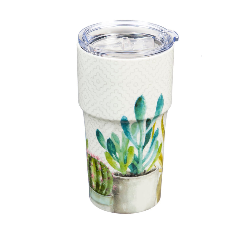 Double Wall Ceramic Companion Cup with Tritan Lid, 13 OZ, Watercolor Desert Cactus,3ltc997162f