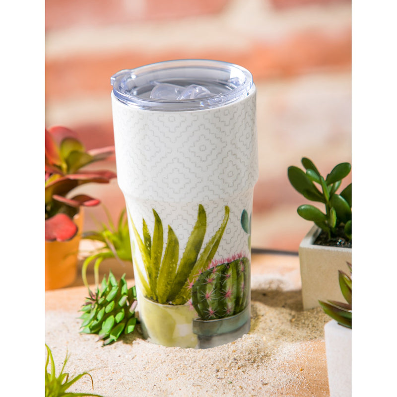 Double Wall Ceramic Companion Cup with Tritan Lid, 13 OZ, Watercolor Desert Cactus,3ltc997162f