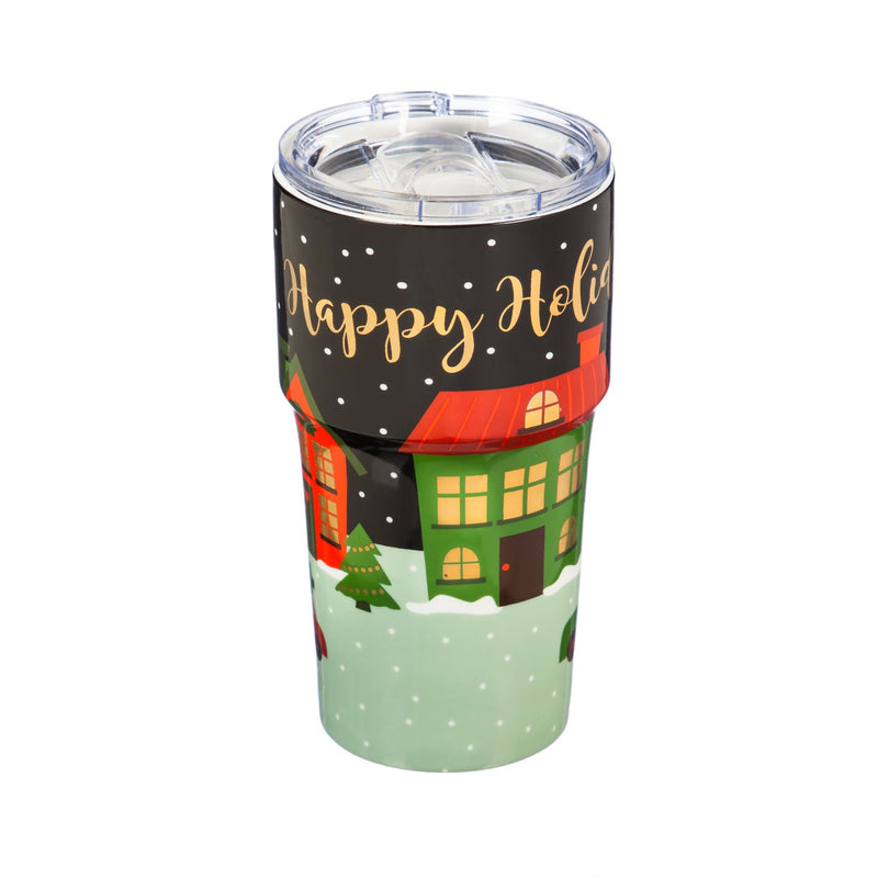 Double Wall Ceramic Companion Cup with Tritan Lid, 13 OZ, Holiday Spirit,3ltc997200