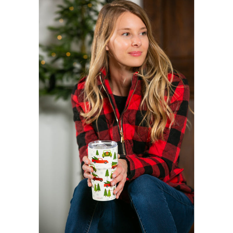 Double Wall Ceramic Companion Cup with Tritan Lid, 13 OZ, Farmhouse Christmas,3ltc997201