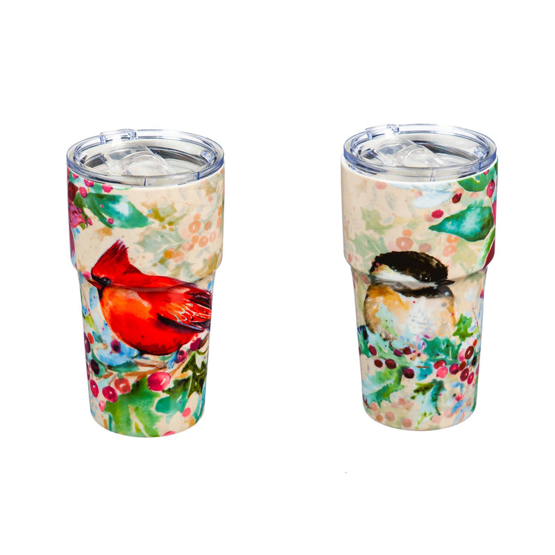 Double Wall Ceramic Companion Cup with Tritan Lid, 13 OZ, Cardinal and Chickadee, 2 Asst,3ltc997202