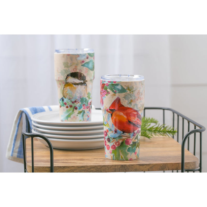 Double Wall Ceramic Companion Cup with Tritan Lid, 13 OZ, Cardinal and Chickadee, 2 Asst,3ltc997202