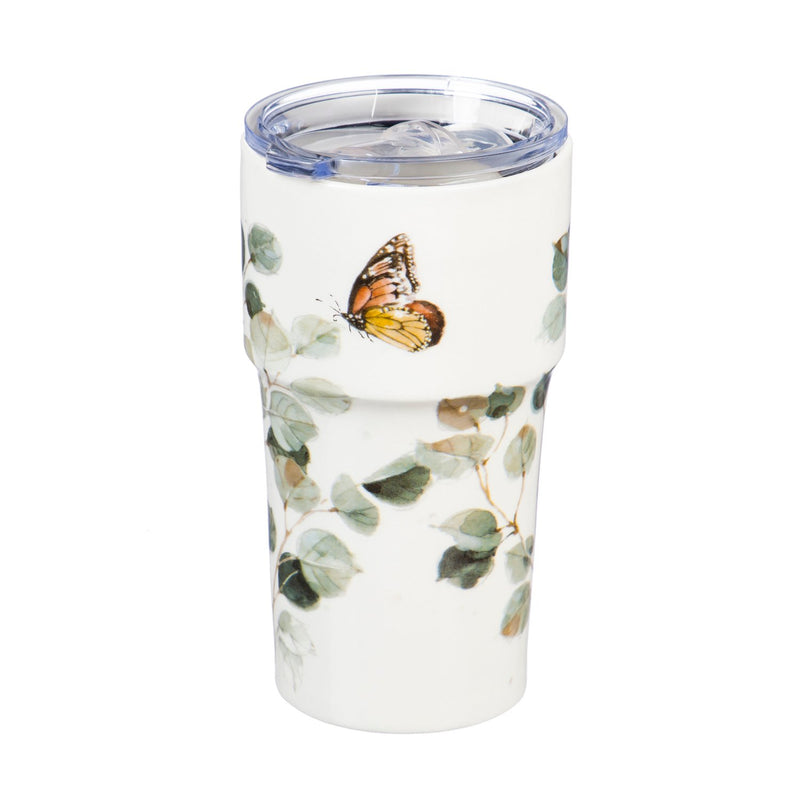 Double Wall Ceramic Companion Cup with Tritan Lid, 13 OZ, Botanical Dreamer,3ltc997371