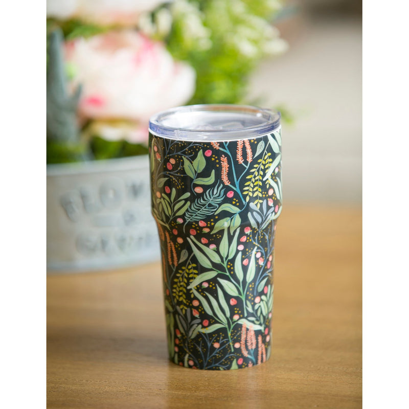 Double Wall Ceramic Companion Cup with with Tritan Lid, 13 OZ, Floral Cadence,3ltc997479