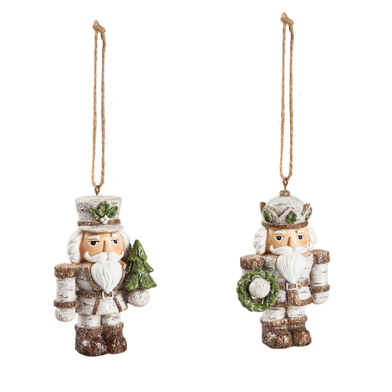 Polyresin Woodland Nutcracker Ornament, 2 Asst: Tree/Wreath,3otr144