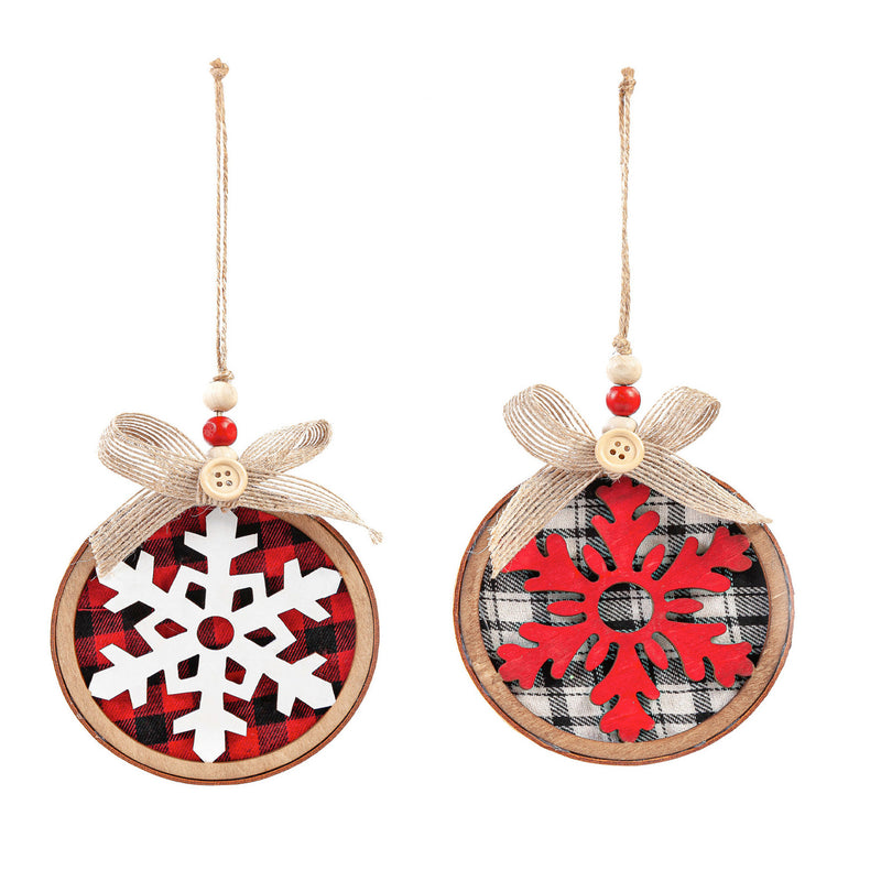 Wood Snowflake and Plaid Ornament, 2 Asst,3otw202