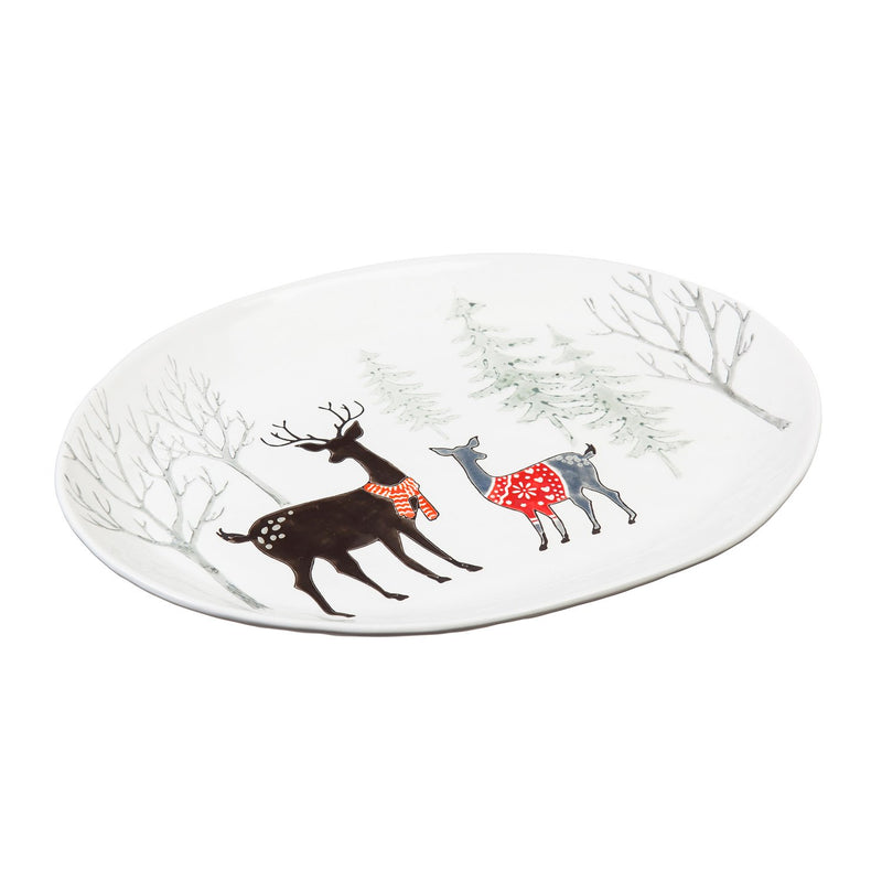 Stamped Ceramic Platter, 14'' White Woods,3pct7140