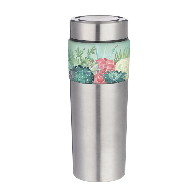 The Tandem Double wall Stainless Steel  and Ceramic Cup, 17 OZ, Succulent Bouquet,3scc050