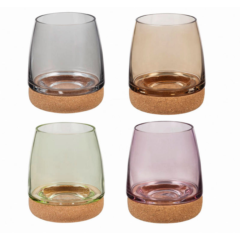 Stemless Wineglass w/ cork bottom, 14 OZ, 4 Asst,3sl054