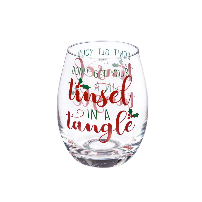 Stemless Wine Glass w/ Box, 17 OZ, Don't Get Your Tinsel In A Tangle,3sl185