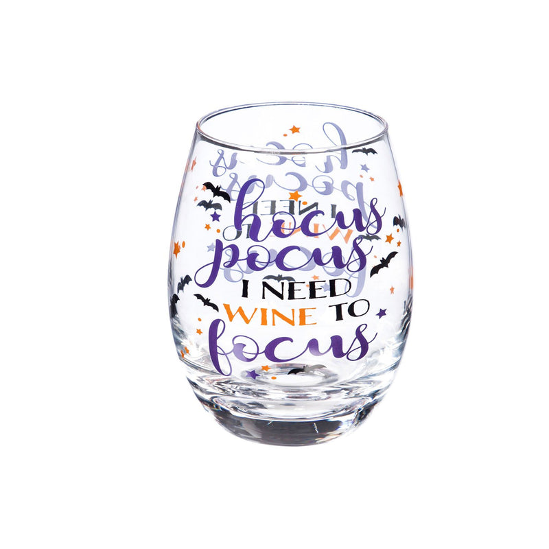 Stemless Wine Glass w/ Box, 17 OZ, Hocus Pocus I Need Wine To Focus,3sl187