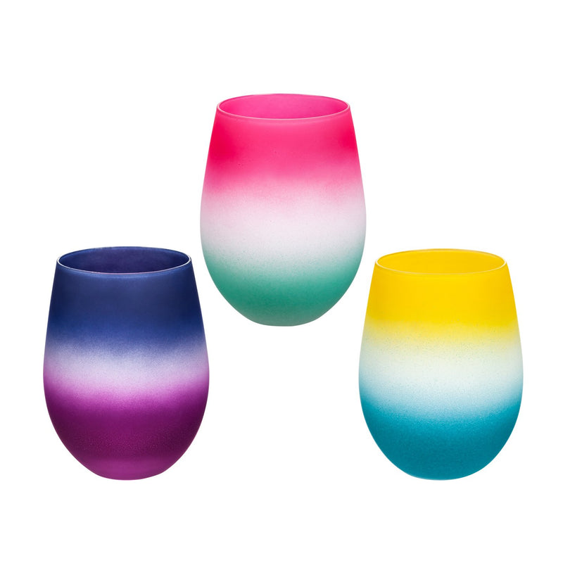 Silicone Painted Ombre Stemless Wine Glass, 17 oz., 3 Asst,3sl205