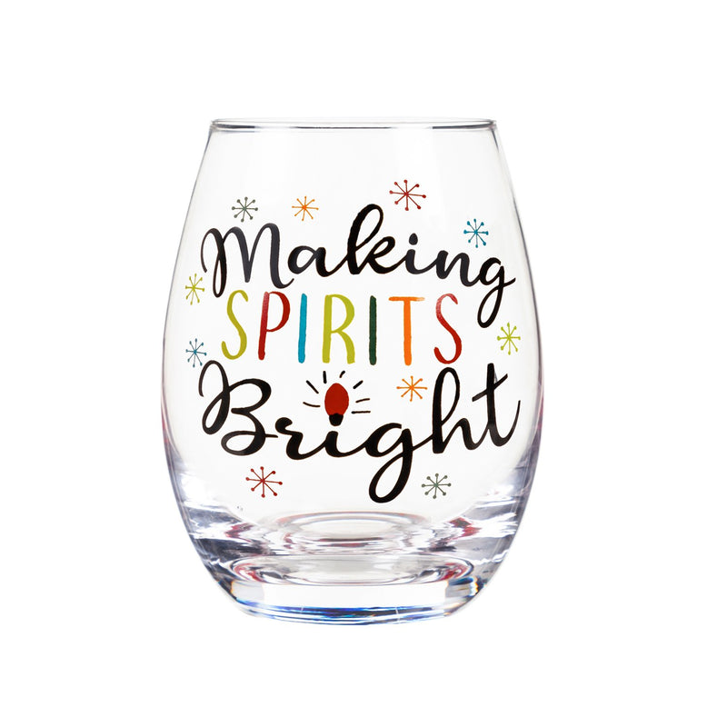 Stemless Wine Glass w/box, 17 OZ, Making Spirits Bright,3sl213