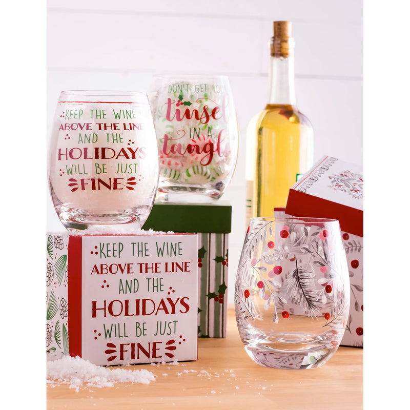 Stemless Wine Glass w/ Box, 17 OZ, Yuletide,3sl7724