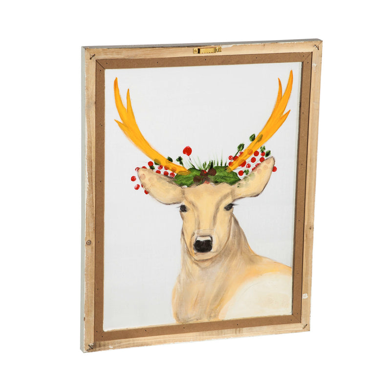 Deer Hand Painted Screen Wood Frame Wall Décor, 16"W x 20"H,3wp823