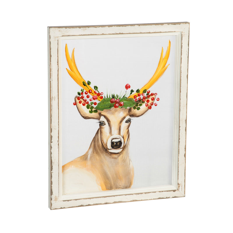 Deer Hand Painted Screen Wood Frame Wall Décor, 16"W x 20"H,3wp823