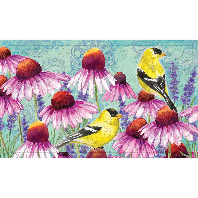 Bright Flowers and Finches Embossed Floor Mat,41em2588