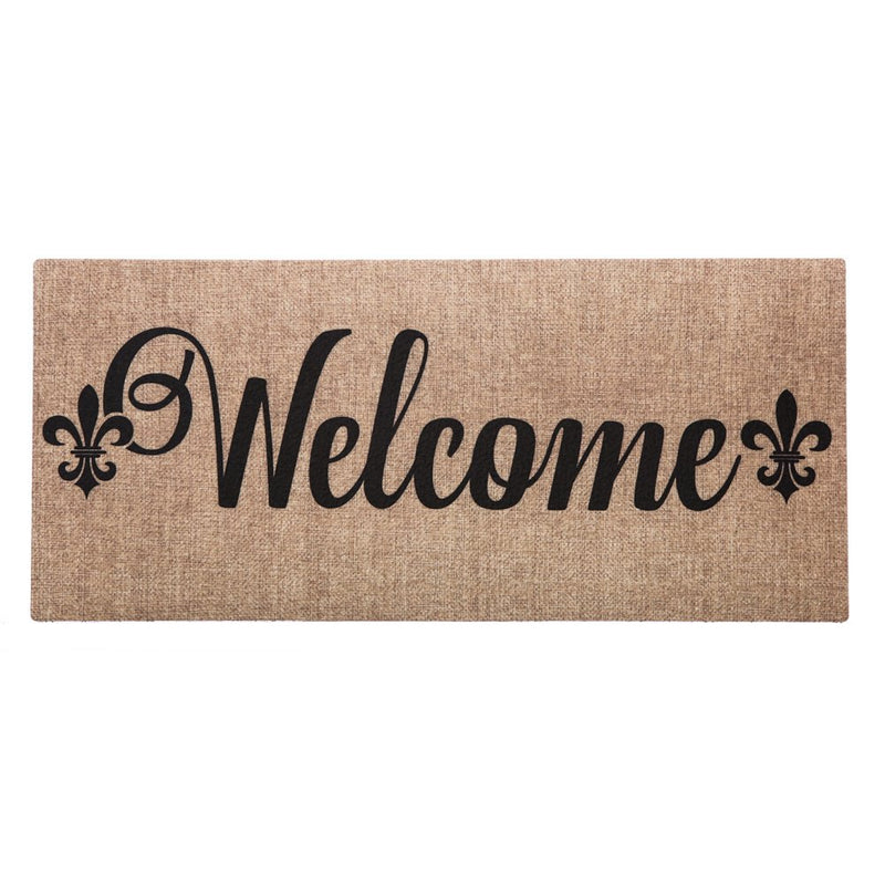 Burlap Welcome Fleur de Lis Sassafras Switch Mat