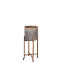 Corrugated Galvanized Metal Planters with Wooden Stand, Set of 3,47m2370