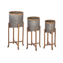 Corrugated Galvanized Metal Planters with Wooden Stand, Set of 3,47m2370
