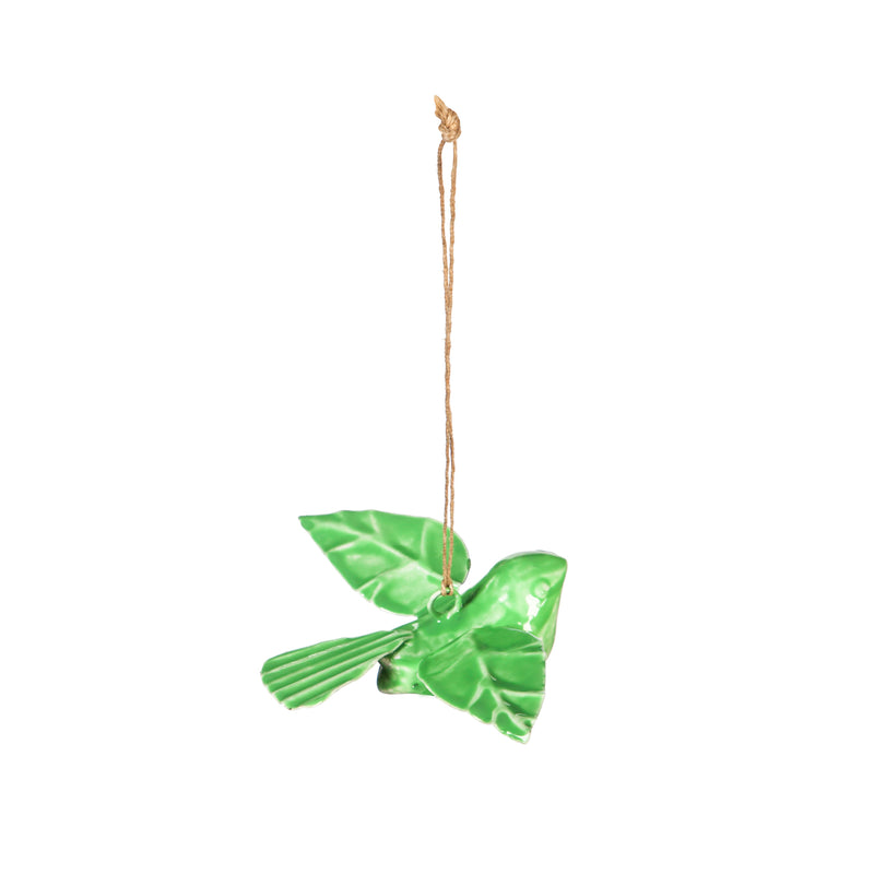 Embossed Enamel Hanging Birds, Set of 2, Green,47m2579