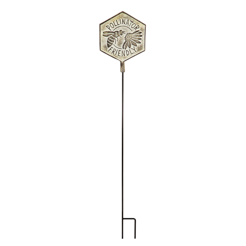 36"H Hexagonal Distressed Yellow Garden Stake, Pollinator Friendly,47m2926