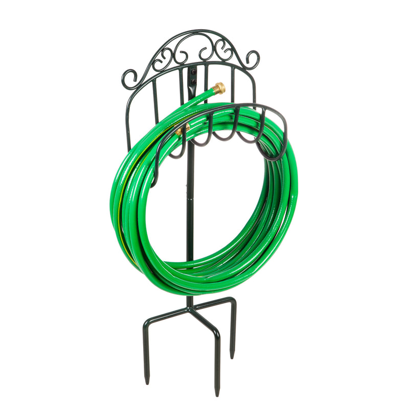 Wrought Iron Hose Holder with Ground Stake - Green,47m3012