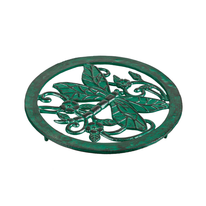 Distressed Green Cast Metal Dragonfly Garden Stone,47m3053