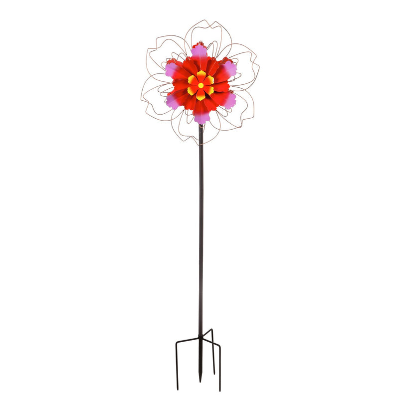 84"H Wind Spinner, Pink Floral with Wire Detailing,10.25"x24"x75"inches